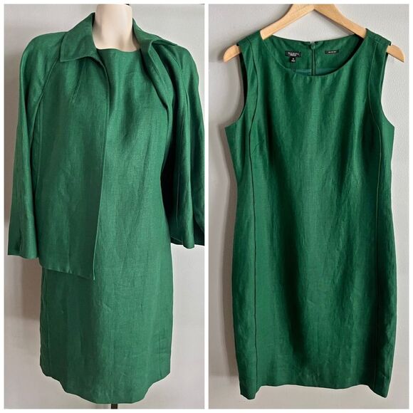 NWT Talbots Irish linen green sheath dress with matching jacket set career chic - Picture 1 of 13